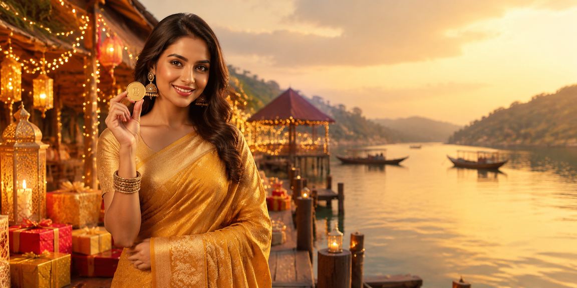 রাঙামাটিতে মোবাইল পেমেন্ট করছেন একজন ব্যবহারকারী শাড়ি পরিহিত