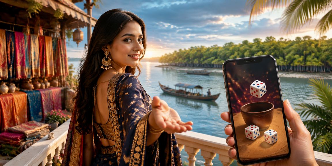 সুন্দরবনের সমুদ্রসৈকতে ডাইস গেম প্রোমোশন উপভোগ করছেন একজন ব্যবহারকারী